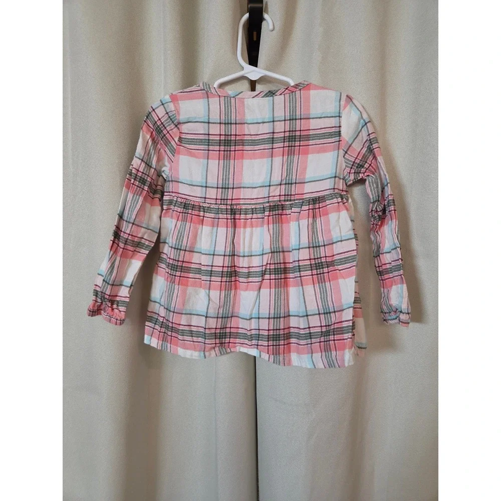 Carters Toddler Girl 3T Pink Blue Plaid Long Sleeve Empire Waist Tunic Blouse